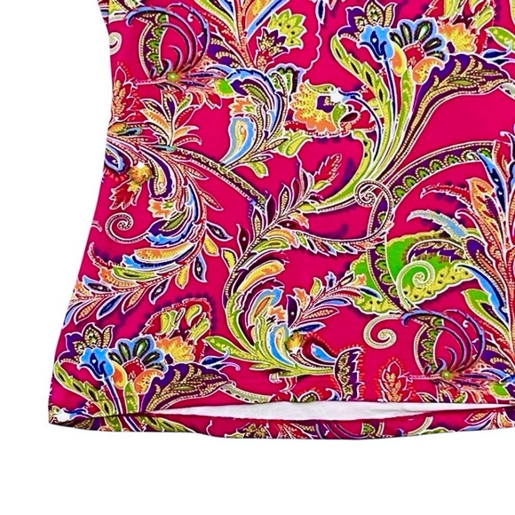 Lauren Ralph Lauren Paisle Top Wrap Short Sleeve Colorful Stretch Top Sz XL - Picture 8 of 11